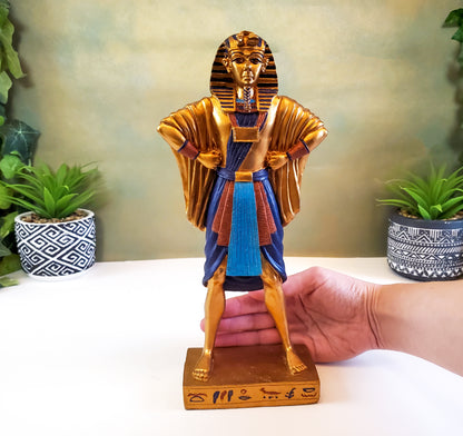 Ancient Egyptian Pharaoh King Tut Golden Statue | Collectible Home Decor 11.5"