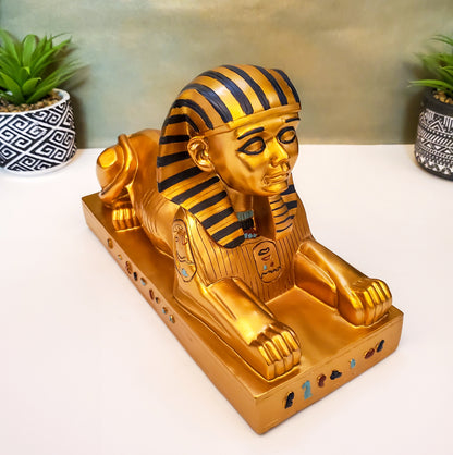 Egyptian Sphinx of Giza Large Gold and Blue Vintage Sphinx Altar Statue 11.5" Long