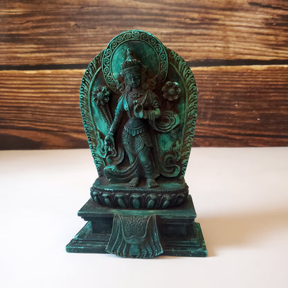 Vintage Standing Green Tara Goddess Statue - Beautiful Buddhism Altar Statue 6.5"