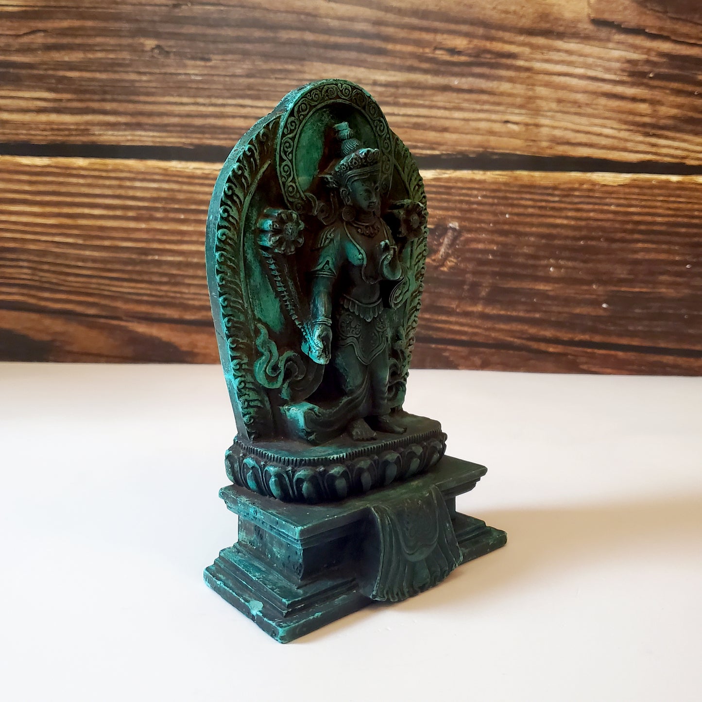 Vintage Standing Green Tara Goddess Statue - Beautiful Buddhism Altar Statue 6.5"