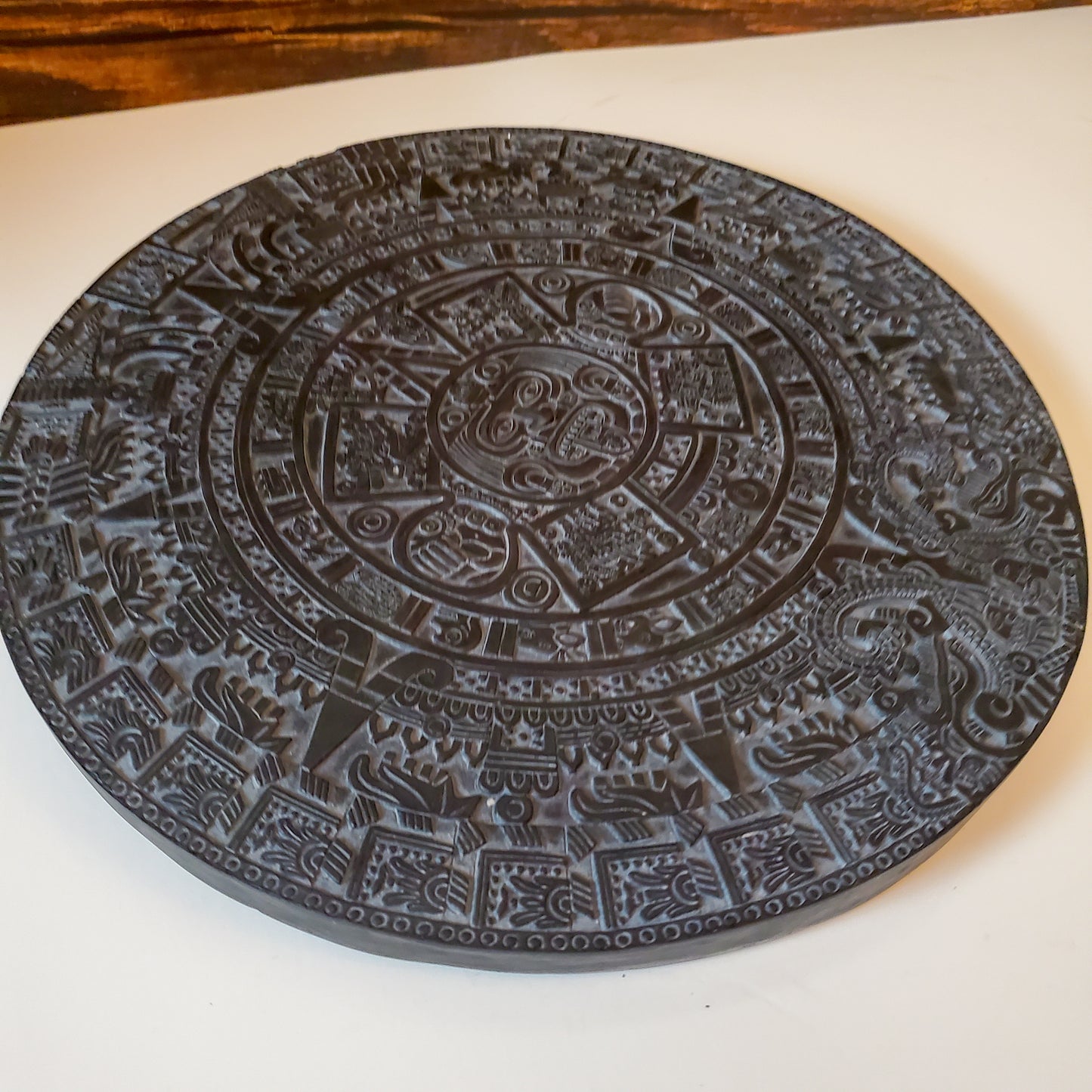 Black Aztec Calendar Wall Plaque Hanging | Mayan Gods Wall Decor | Handmade 12"