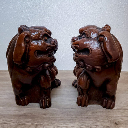 Vintage Chinese Foo Fu Dogs | Fengshui Protection Guardian Lions Statue - Pair