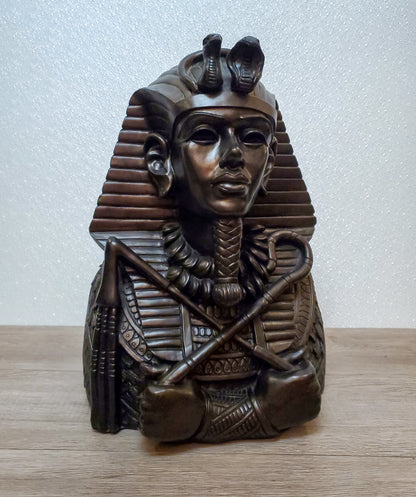 Vintage Large King Tut Bust Sculpture Black Bronze | Egyptian Home Decoration Gift 14.5"