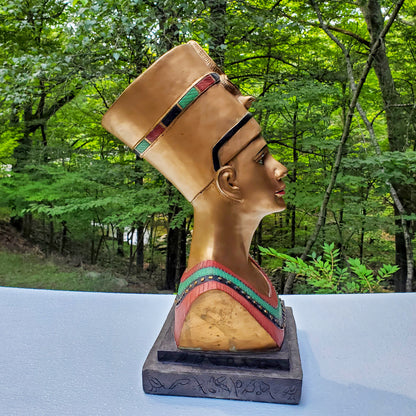 Vintage Large Queen Nefertiti Bust Sculpture Statue - 16" Tall (in fair condition)