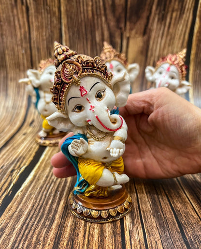 6" Set Sri Ganesha Statue With Decorative Base Dancing Ganesha For Puja &Temple