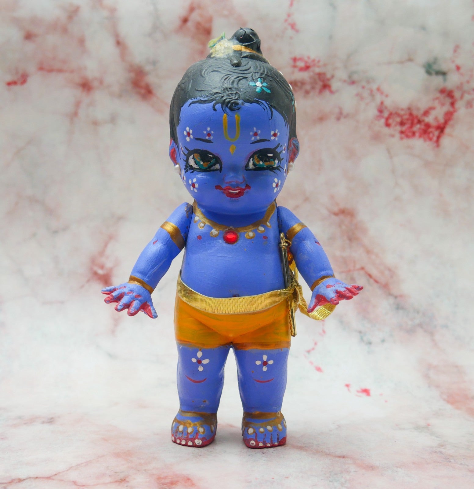 Handmade Hand-painted Resin Sri Radha Krishna Balaram Deity Doll Set  VTG 7"