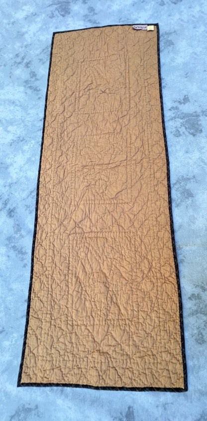 50"x17" Gingerbread Plaid Table Runner Quilt  100% Cotton Handmade Hand Quilted