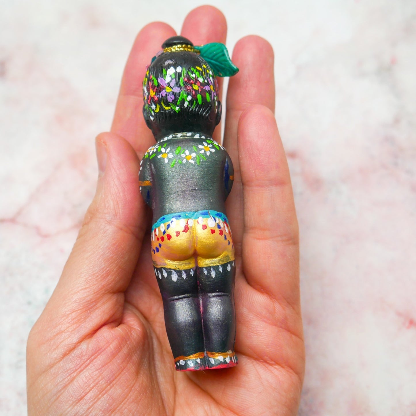 Adorable Handmade Hand-painted Resin Miniature Sri Krishna Mohan Doll 4"