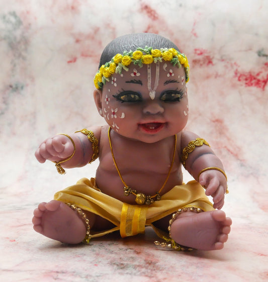 Adorable Hand-crafted Soft Vinyl Chubby Nandalal Gopala  Baby Krishna Doll 7"