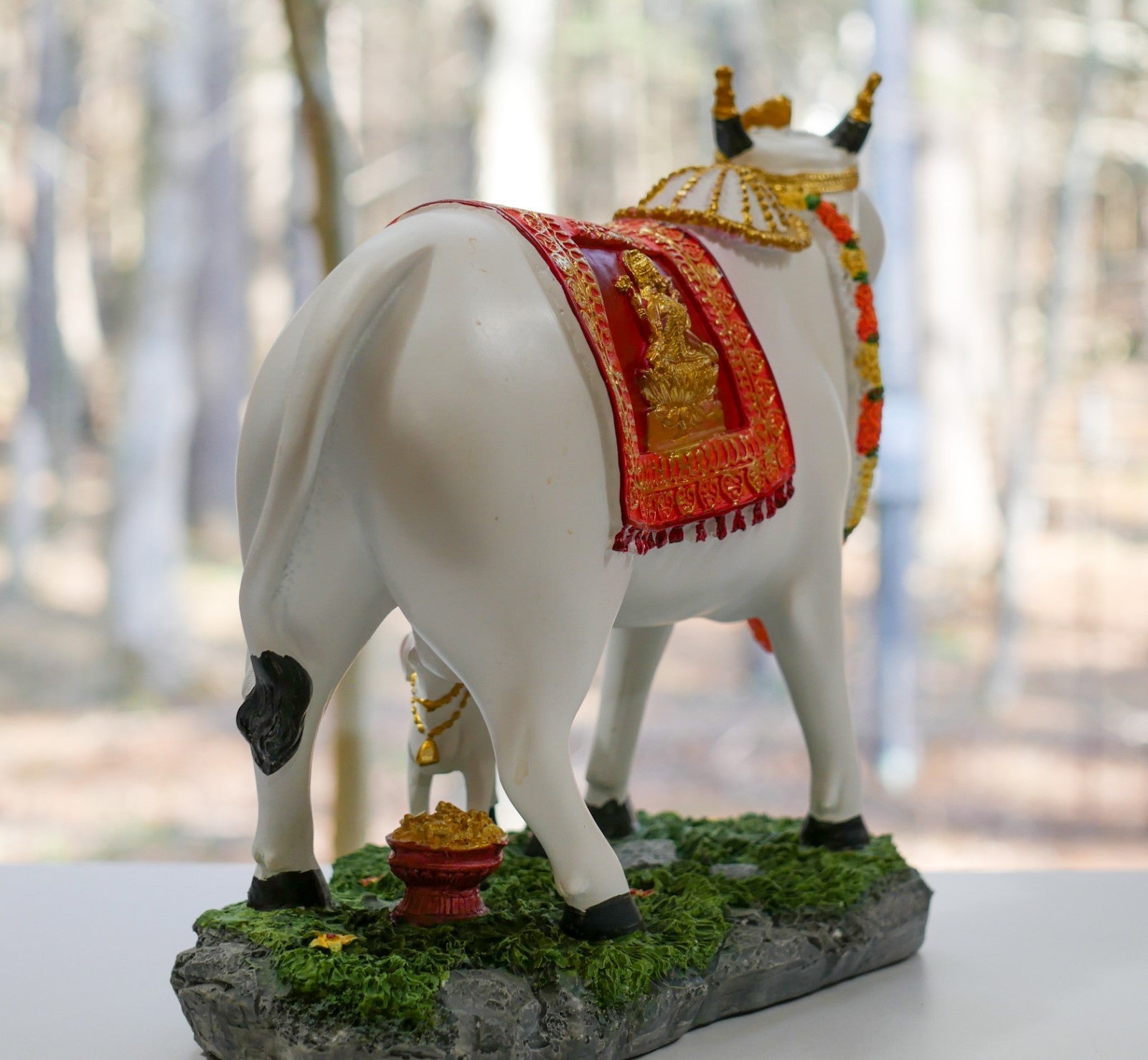 12" Sacred Kamdhenu Cow with Calf Large Statue Temple Religious Idol Sculpture