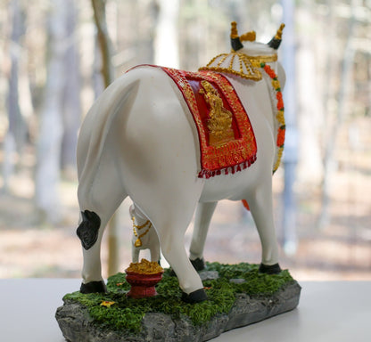 12" Sacred Kamdhenu Cow with Calf Large Statue Temple Religious Idol Sculpture