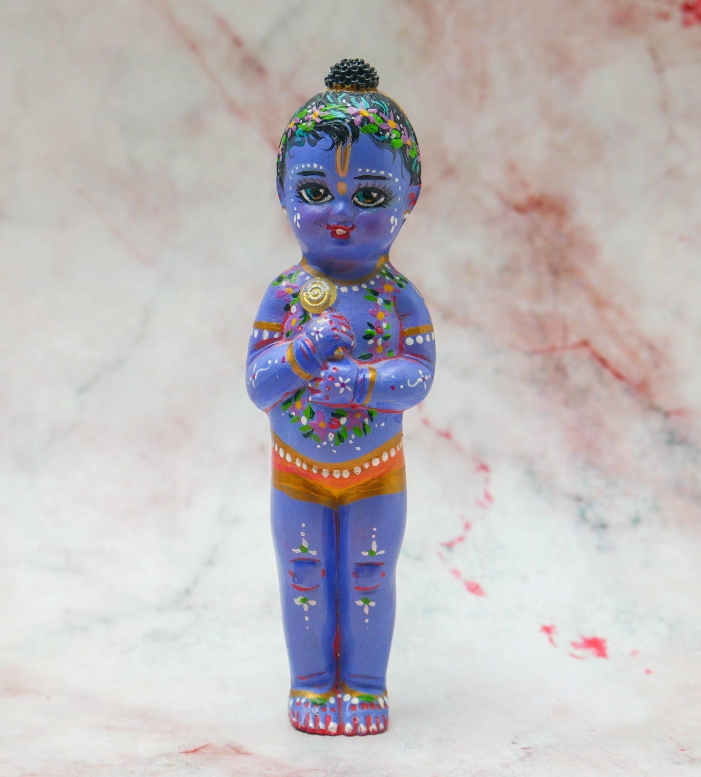 Adorable Handmade Hand-painted Resin Miniature Sri Krishna Doll 4"