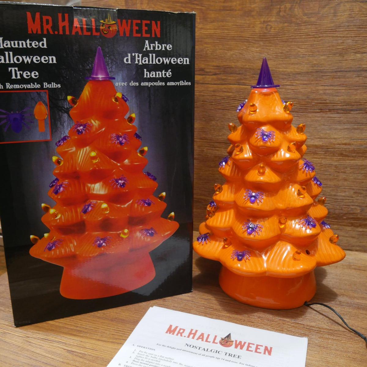 Mr. Halloween 14" Spider and Witch Hat Haunted Halloween Ceramic Orange Tree