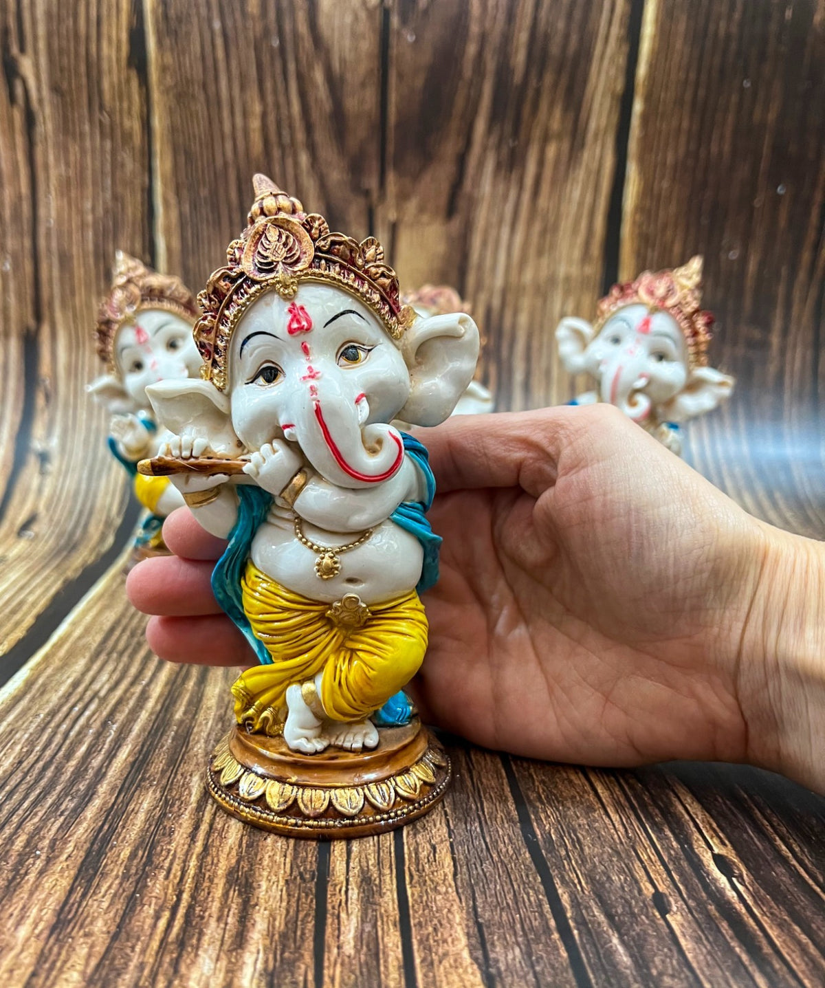 6" Set Sri Ganesha Statue With Decorative Base Dancing Ganesha For Puja &Temple
