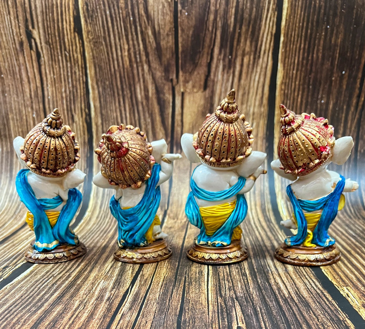 6" Set Sri Ganesha Statue With Decorative Base Dancing Ganesha For Puja &Temple