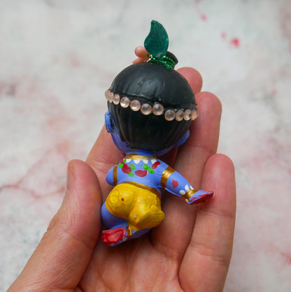 Handmade Hand-painted Mini Sri Radha Krishna Balaram with Beds Deity Doll Set