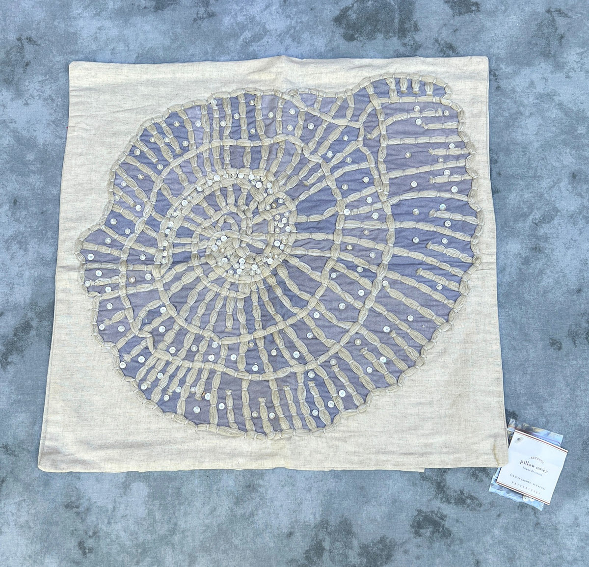 Pair Pottery Barn Spiral Shell Textured Pillow Cover 18”x 18” Beach Theme Pillow