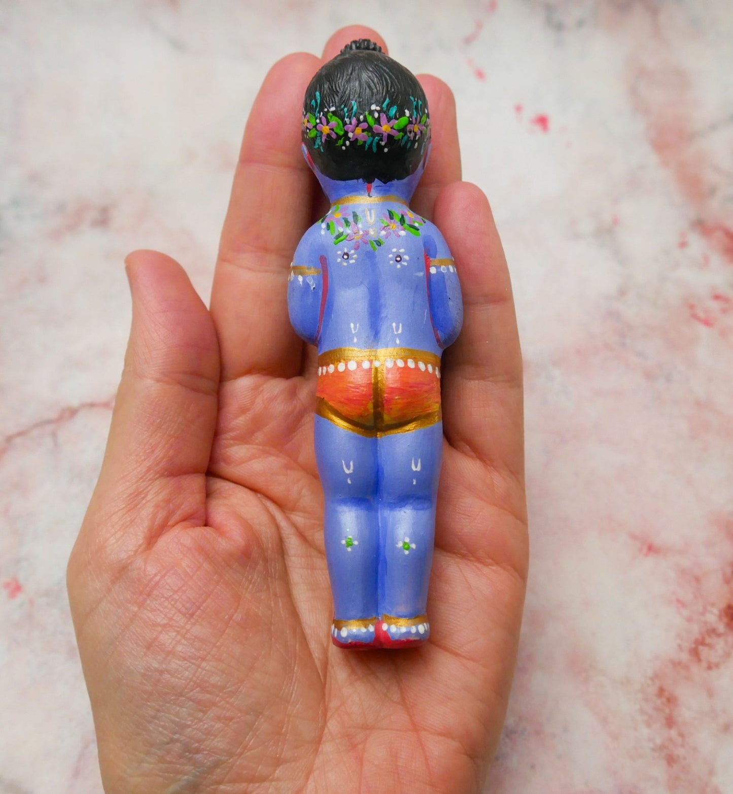 Adorable Handmade Hand-painted Resin Miniature Sri Krishna Doll 4"