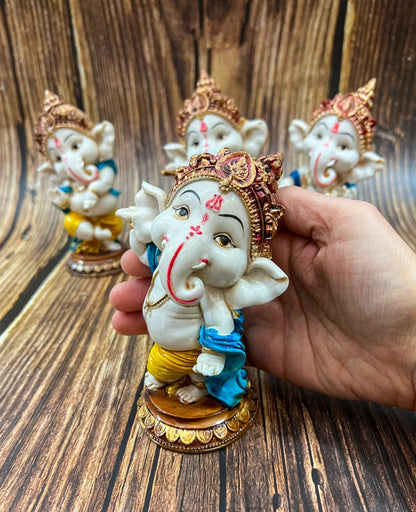 6" Set Sri Ganesha Statue With Decorative Base Dancing Ganesha For Puja &Temple