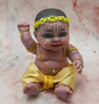 Adorable Hand-crafted Soft Vinyl Chubby Nandalal Gopala  Baby Krishna Doll 7"