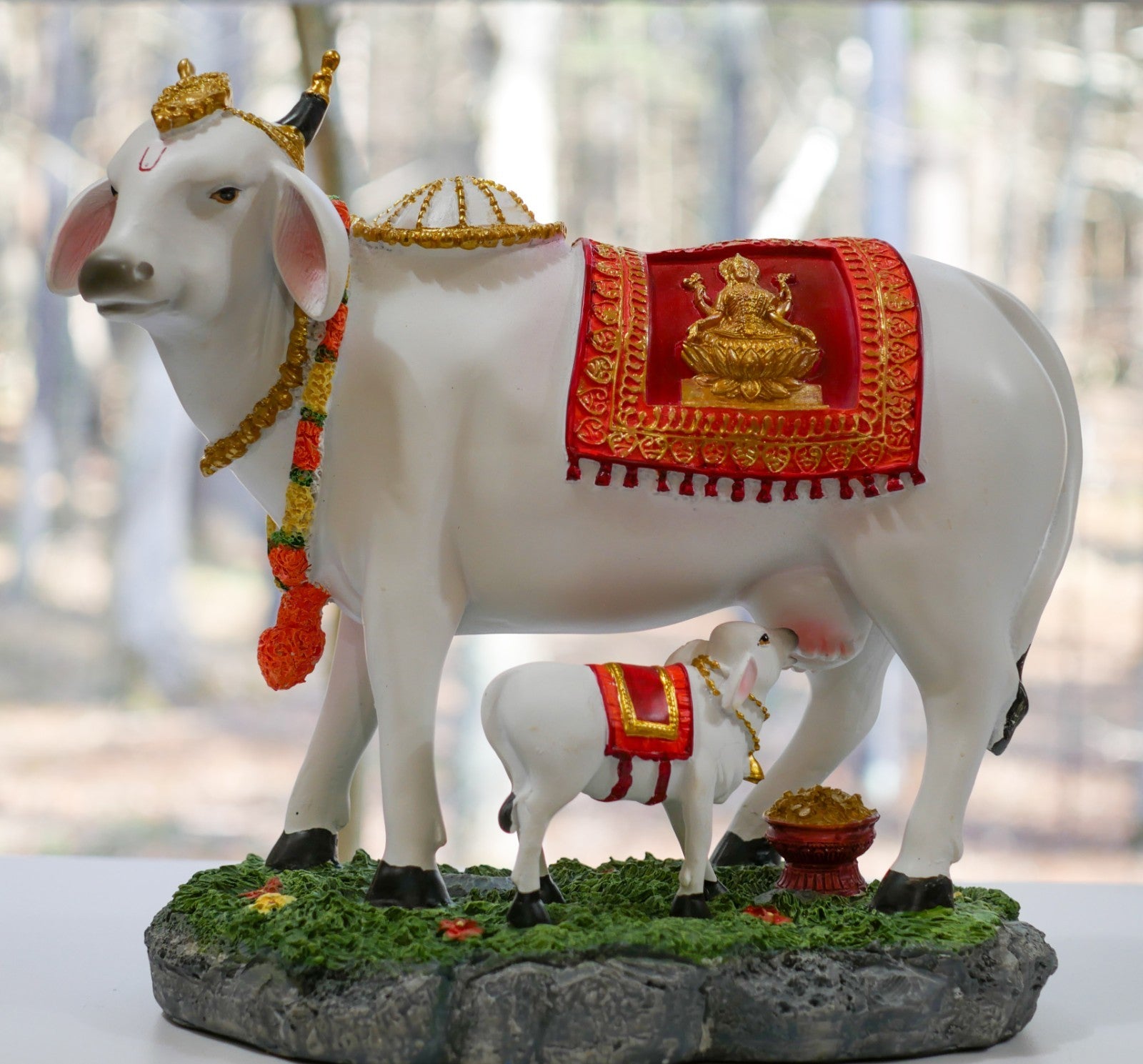 12" Sacred Kamdhenu Cow with Calf Large Statue Temple Religious Idol Sculpture