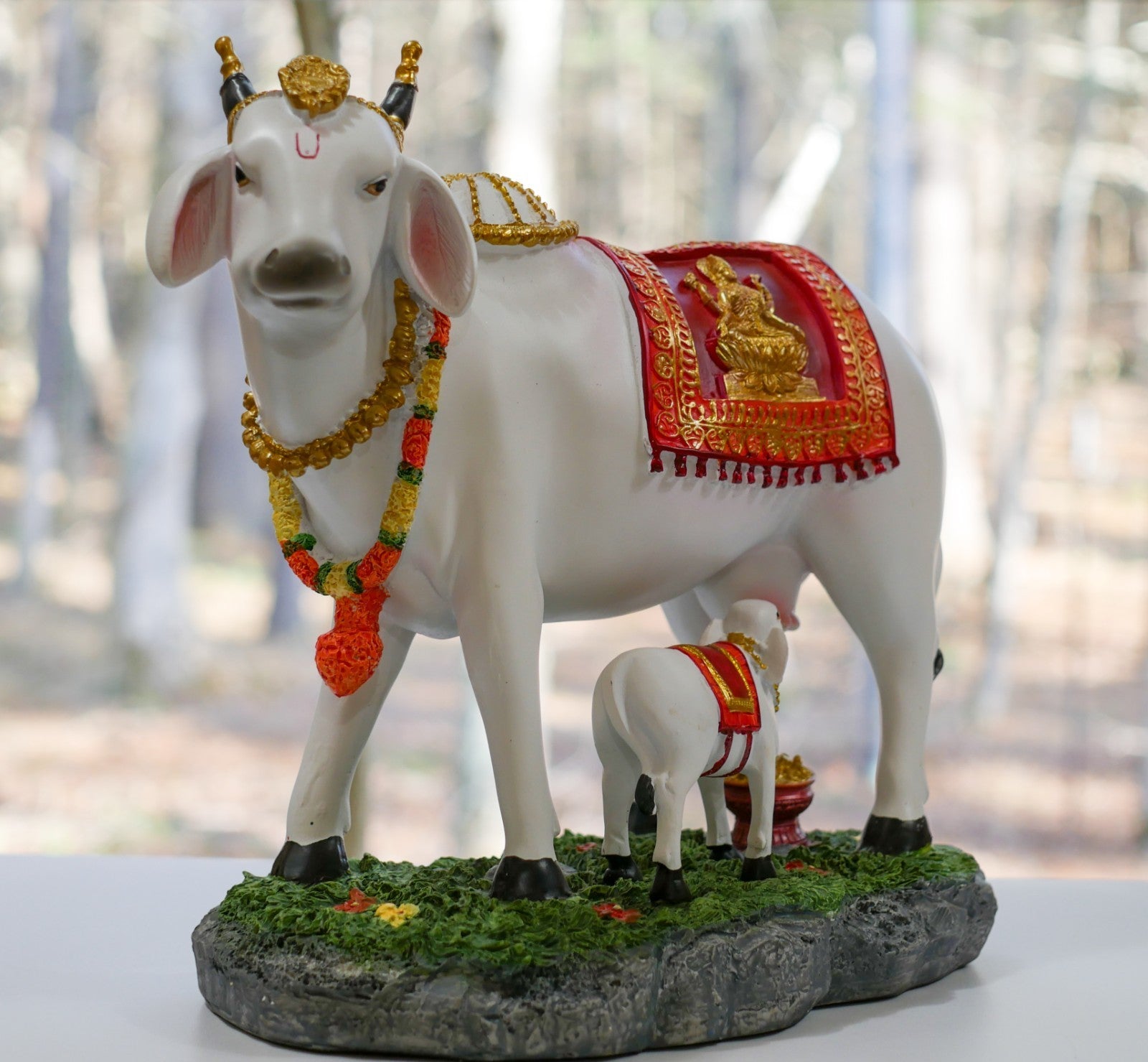 12" Sacred Kamdhenu Cow with Calf Large Statue Temple Religious Idol Sculpture