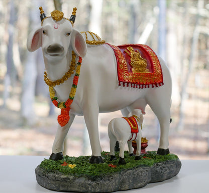 12" Sacred Kamdhenu Cow with Calf Large Statue Temple Religious Idol Sculpture