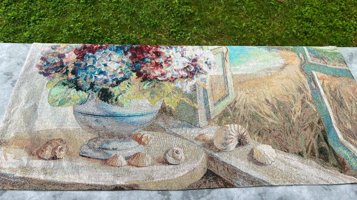 Danhui Nai Coastal Hydrangea Woven Tapestry Wall Hanging 53"x35" Made USA