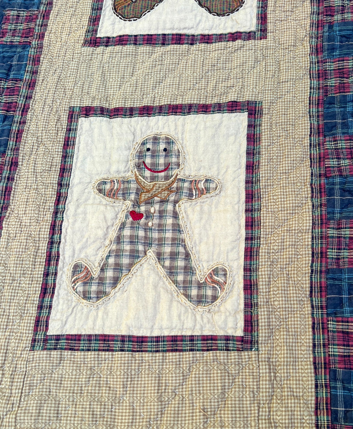50"x17" Gingerbread Plaid Table Runner Quilt  100% Cotton Handmade Hand Quilted
