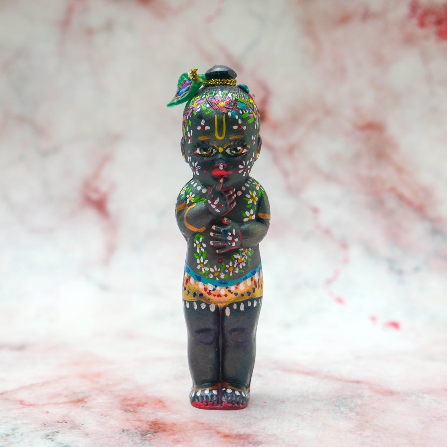 Adorable Handmade Hand-painted Resin Miniature Sri Krishna Mohan Doll 4"