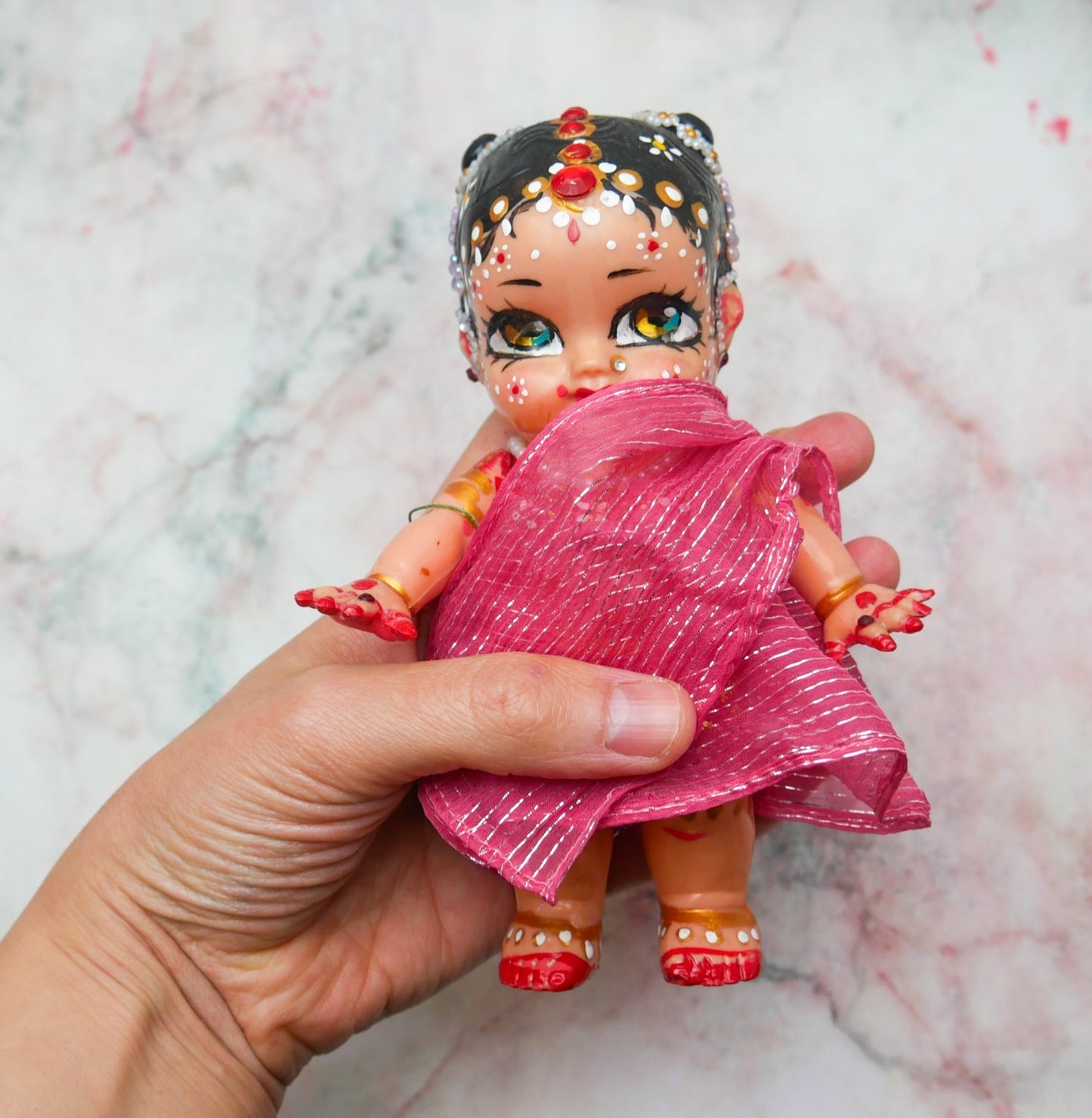 Handmade Hand-painted Resin Sri Radha Krishna Balaram Deity Doll Set  VTG 7"