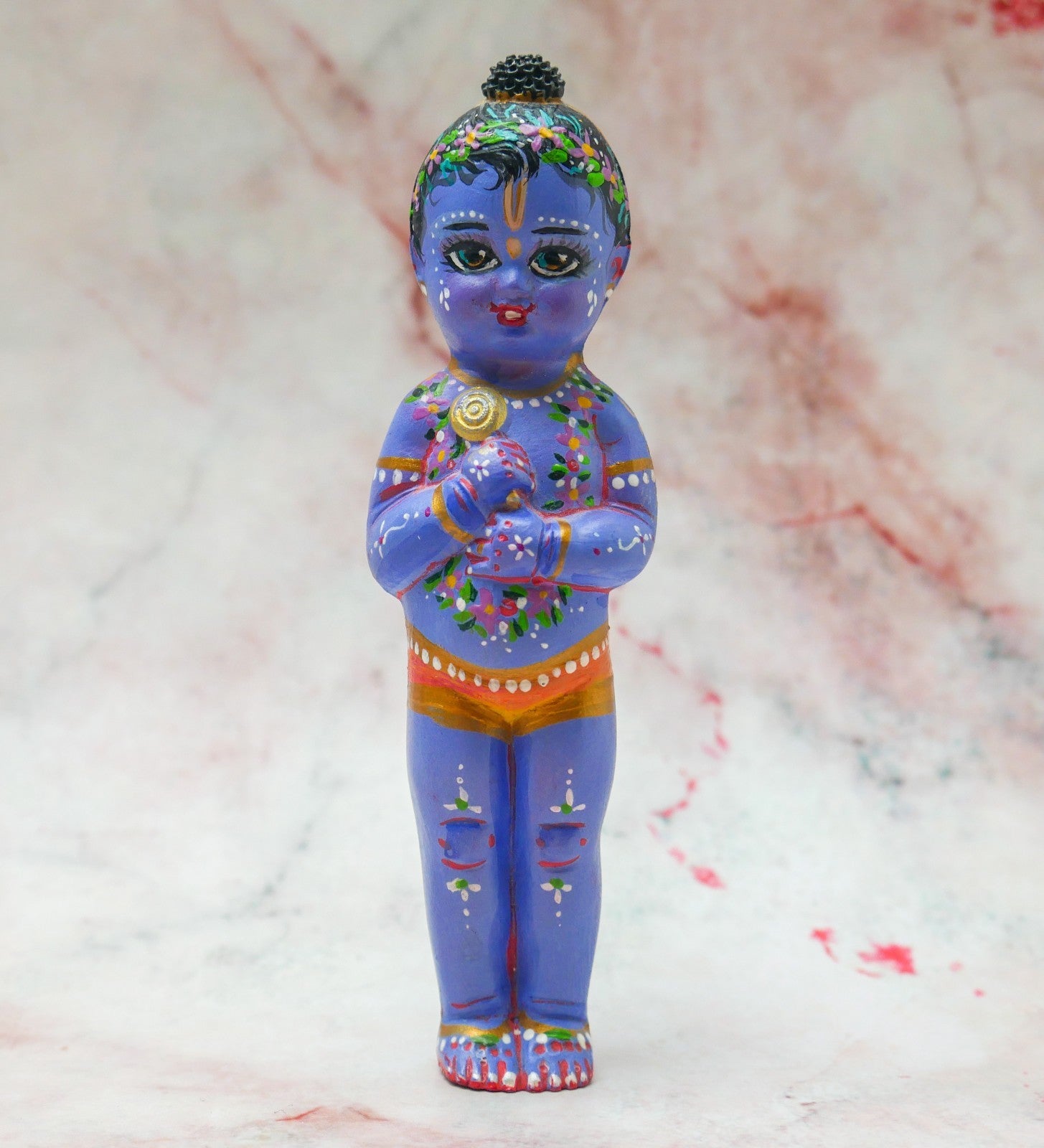 Adorable Handmade Hand-painted Resin Miniature Sri Krishna Doll 4"