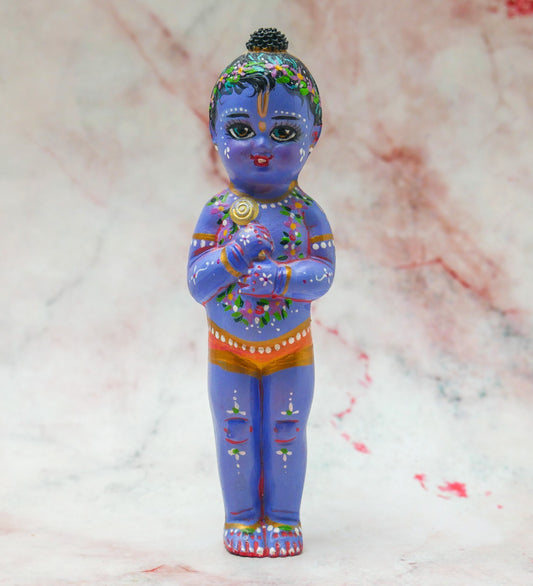 Adorable Handmade Hand-painted Resin Miniature Sri Krishna Doll 4"