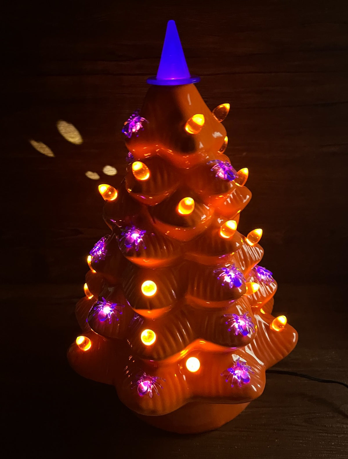 Mr. Halloween 14" Spider and Witch Hat Haunted Halloween Ceramic Orange Tree