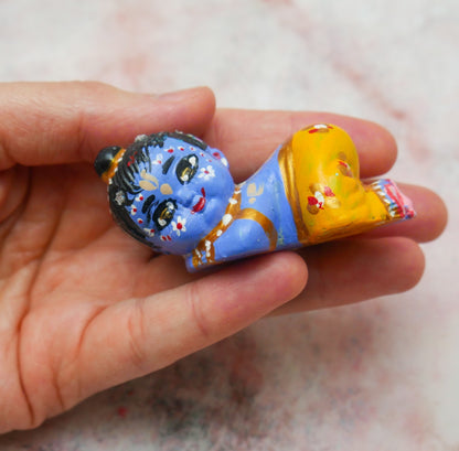 Adorable Handmade Hand-painted Mini Snuggling Sri Radha Krishna Baby Dolls 2.5"