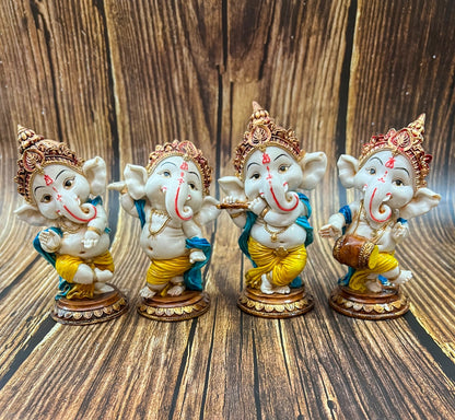 6" Set Sri Ganesha Statue With Decorative Base Dancing Ganesha For Puja &Temple