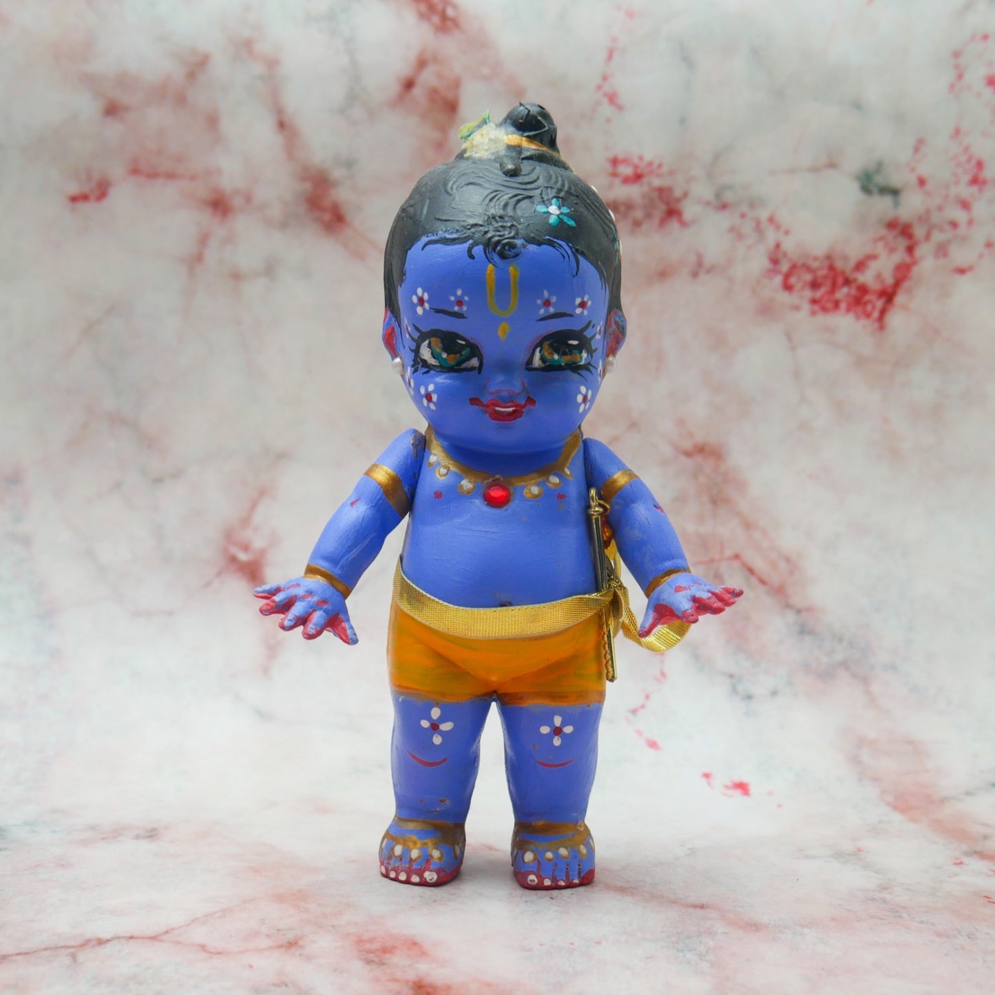 Handmade Hand-painted Resin Sri Radha Krishna Balaram Deity Doll Set  VTG 7"