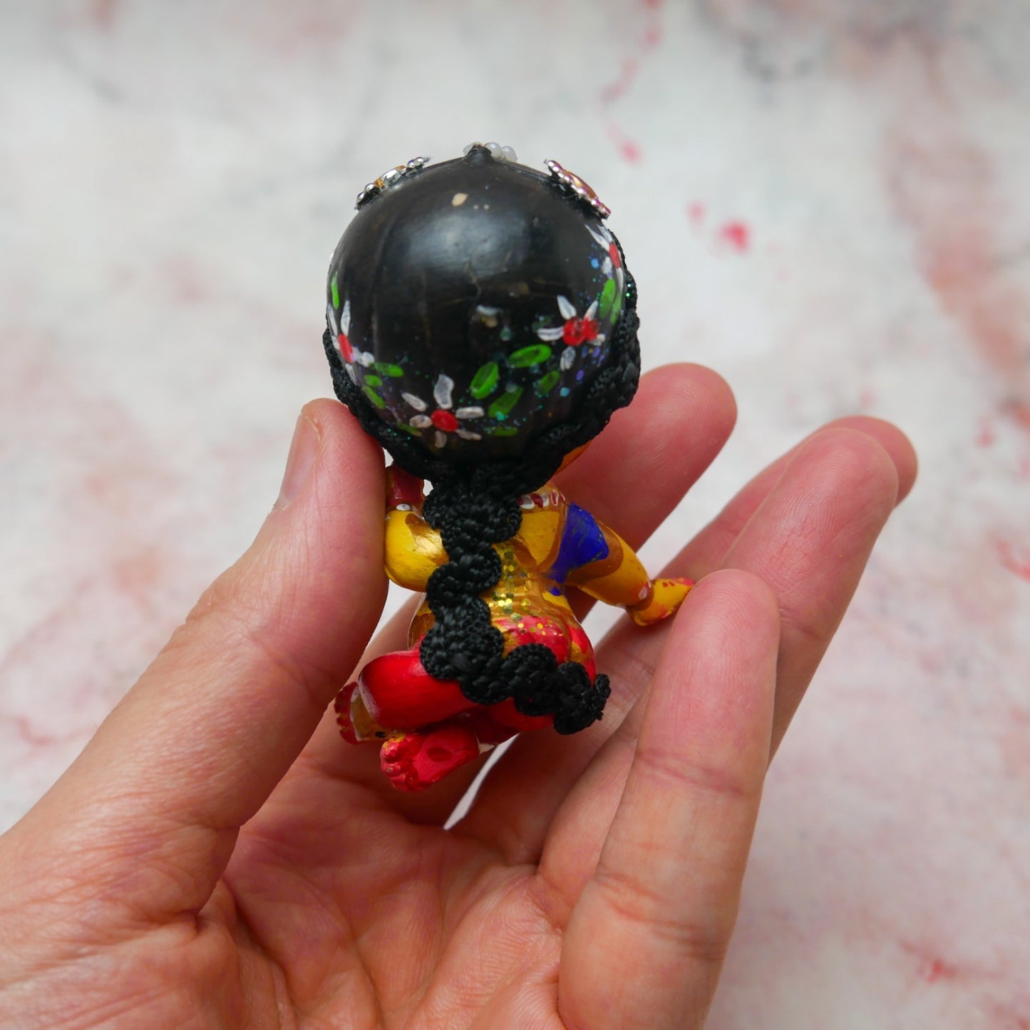 Handmade Hand-painted Mini Sri Radha Krishna Balaram with Beds Deity Doll Set
