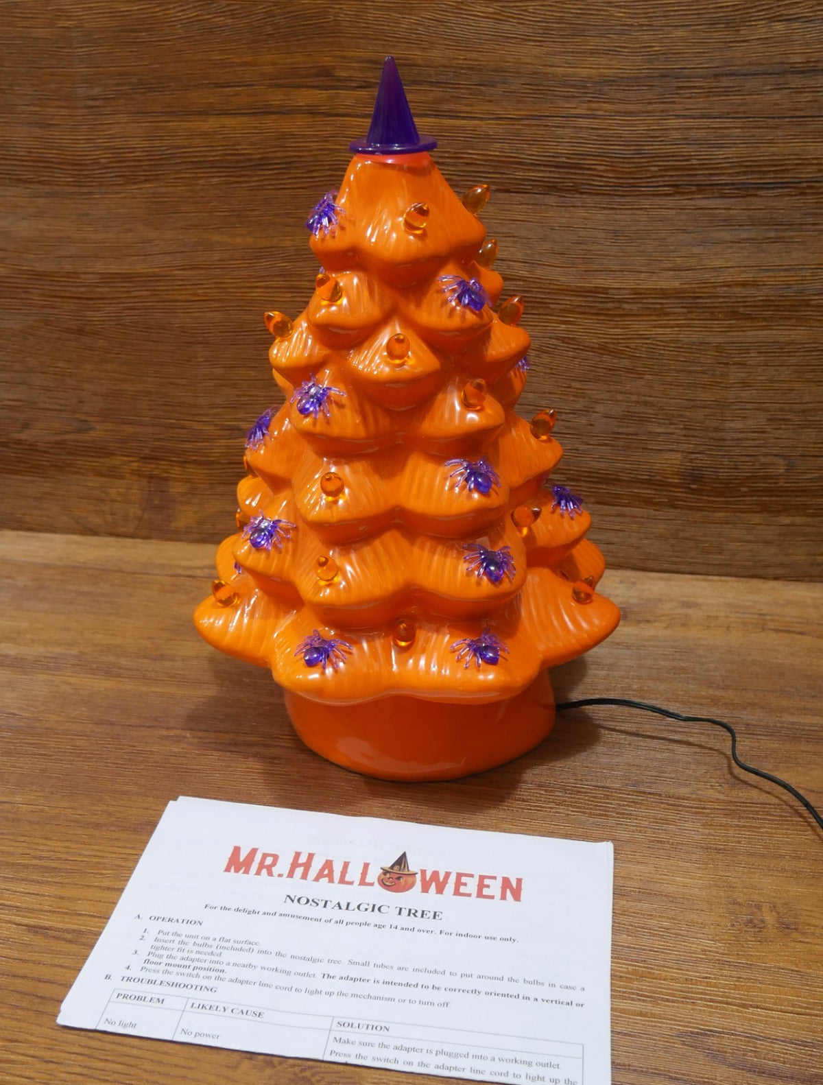 Mr. Halloween 14" Spider and Witch Hat Haunted Halloween Ceramic Orange Tree