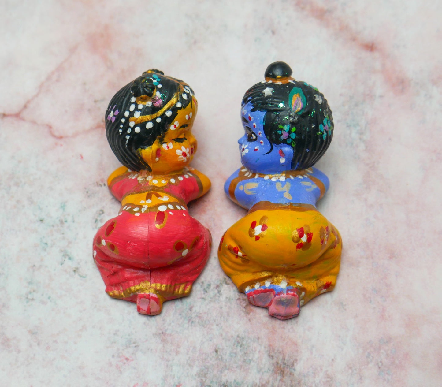 Adorable Handmade Hand-painted Mini Snuggling Sri Radha Krishna Baby Dolls 2.5"