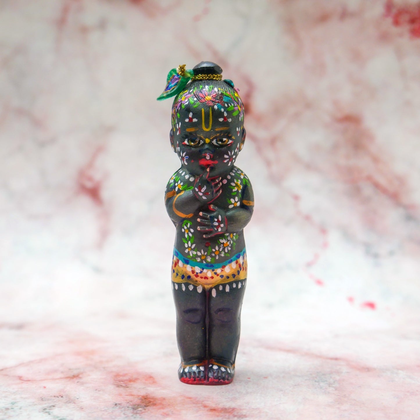 Adorable Handmade Hand-painted Resin Miniature Sri Krishna Mohan Doll 4"