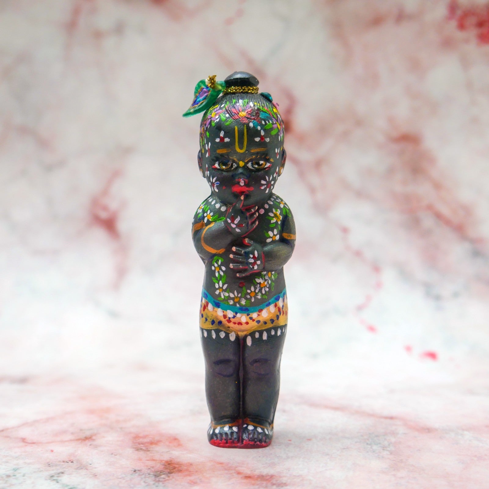 Adorable Handmade Hand-painted Resin Miniature Sri Krishna Mohan Doll 4"