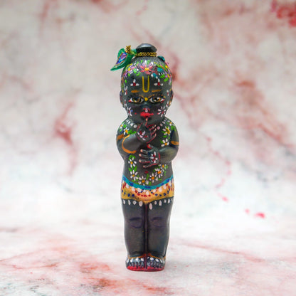 Adorable Handmade Hand-painted Resin Miniature Sri Krishna Mohan Doll 4"