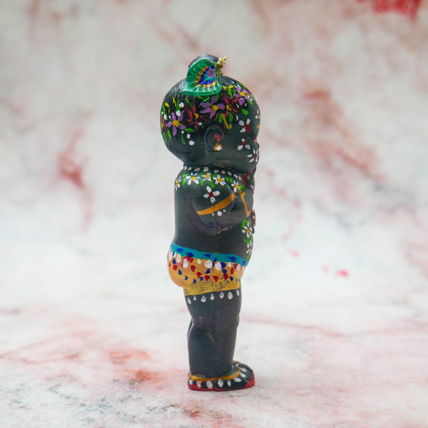 Adorable Handmade Hand-painted Resin Miniature Sri Krishna Mohan Doll 4"