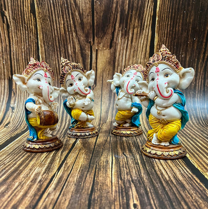 6" Set Sri Ganesha Statue With Decorative Base Dancing Ganesha For Puja &Temple