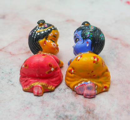 Adorable Handmade Hand-painted Mini Snuggling Sri Radha Krishna Baby Dolls 2.5"