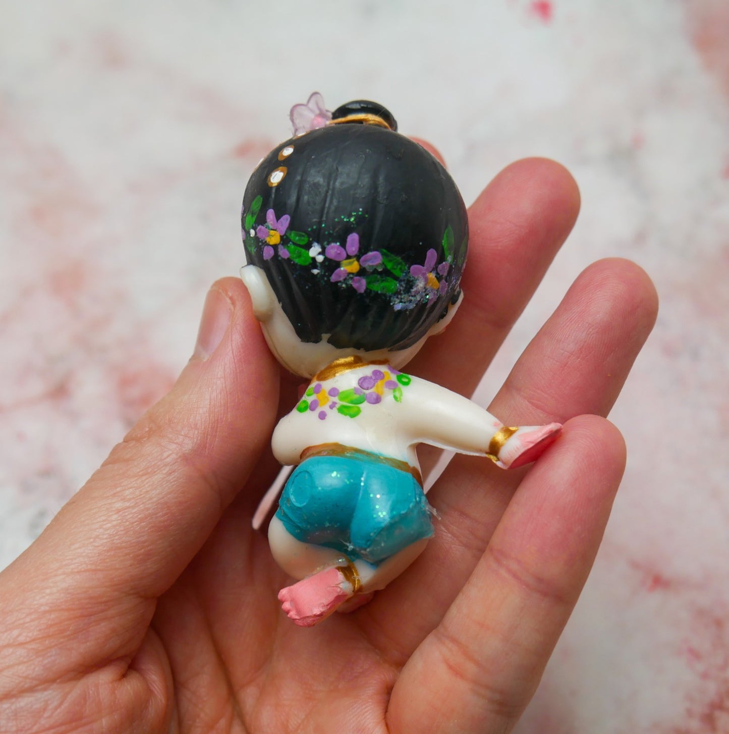 Handmade Hand-painted Mini Sri Radha Krishna Balaram with Beds Deity Doll Set
