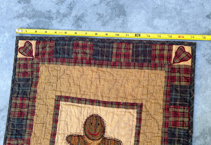 50"x17" Gingerbread Plaid Table Runner Quilt  100% Cotton Handmade Hand Quilted