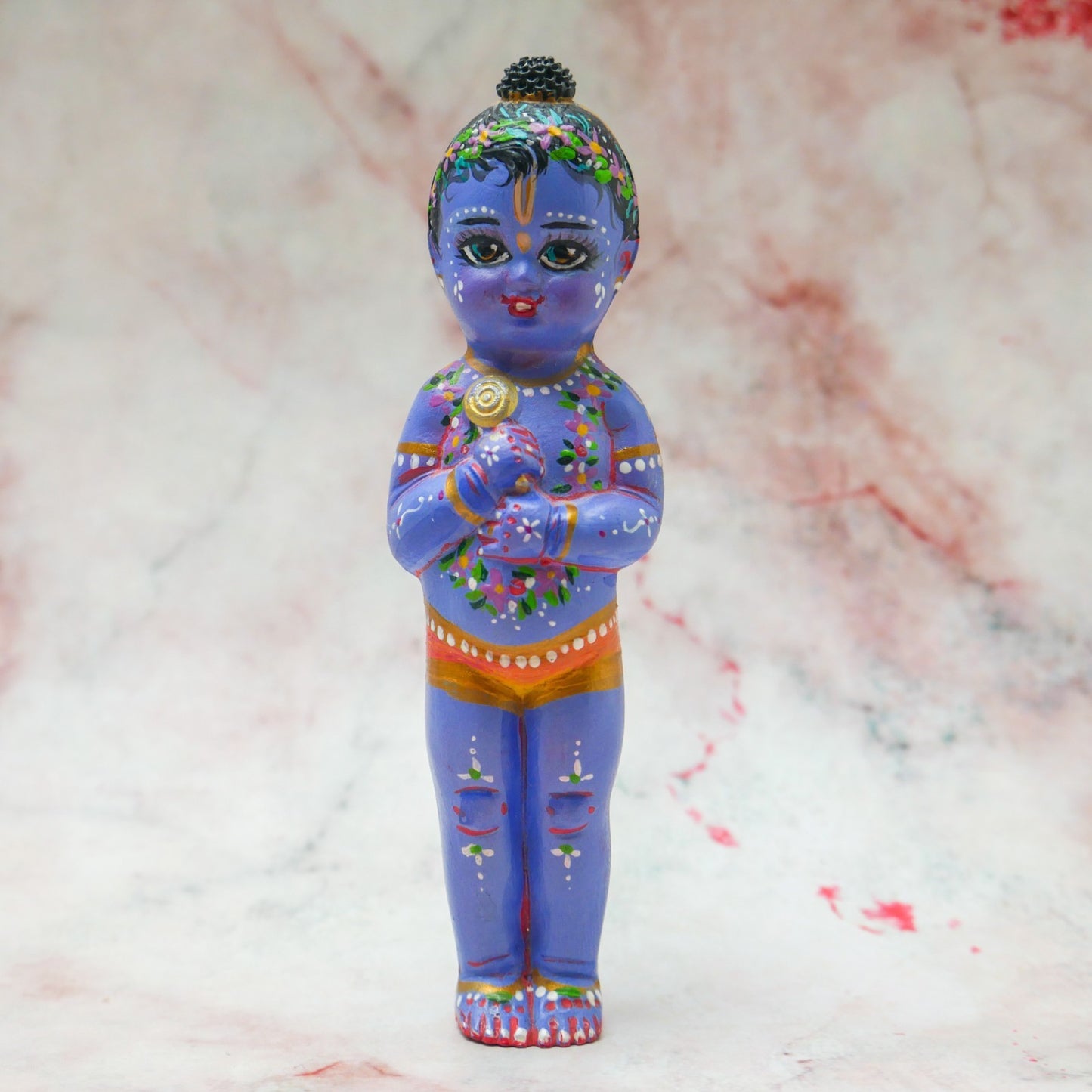 Adorable Handmade Hand-painted Resin Miniature Sri Krishna Doll 4"