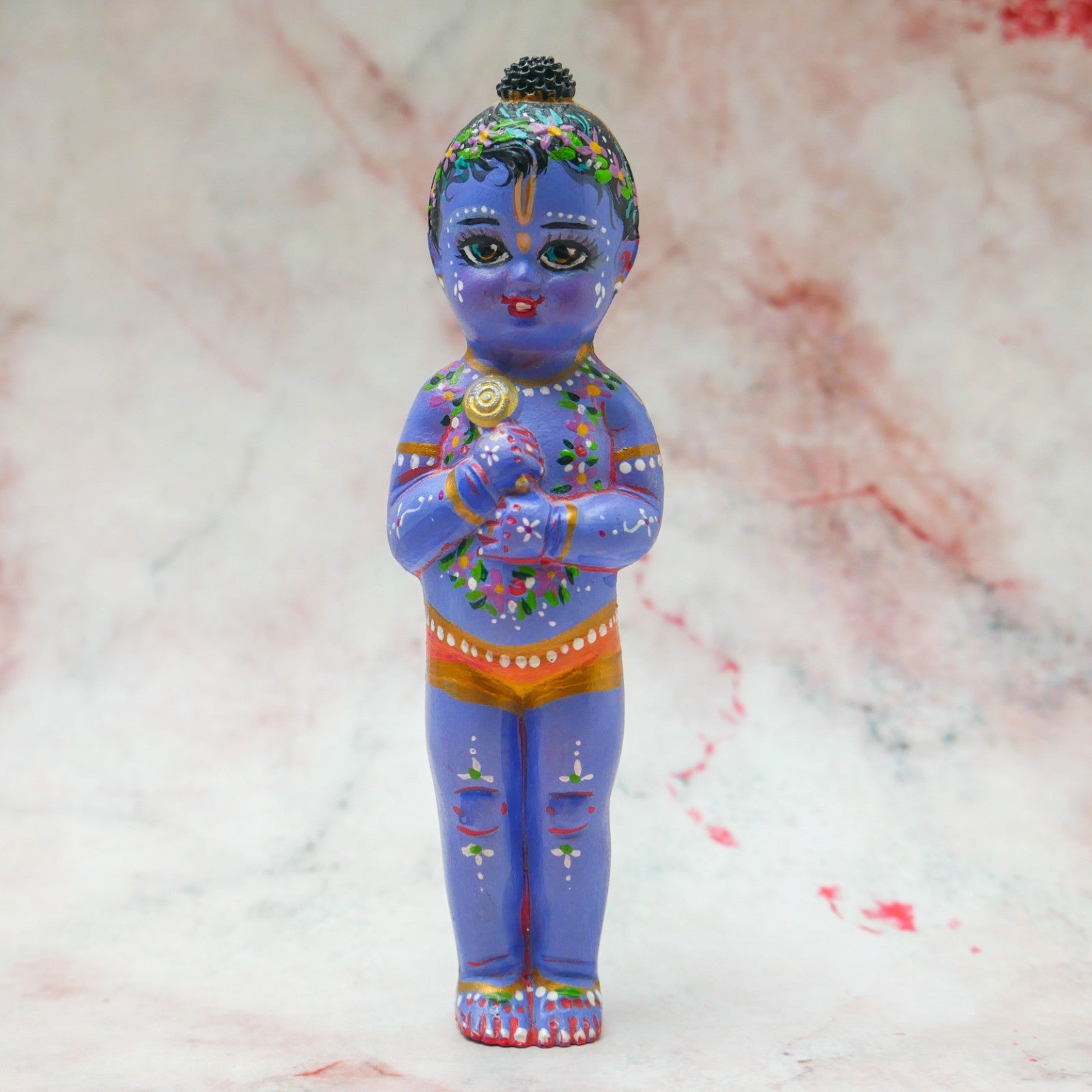 Adorable Handmade Hand-painted Resin Miniature Sri Krishna Doll 4"